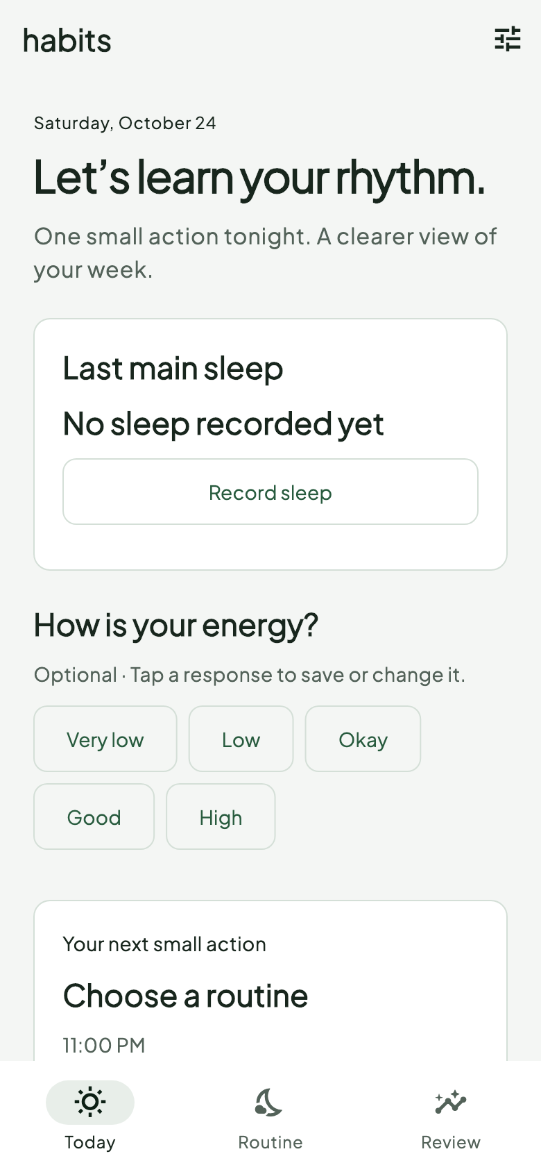 Habits Today Android app sample screen